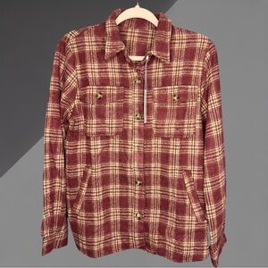 Lapel Single-Breasted Long-Sleeved Tartan Plaid Jacket Coat | Deep Red | Small